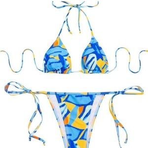 NWT SHEIN Halter Tropical Blue Triangle Bikini